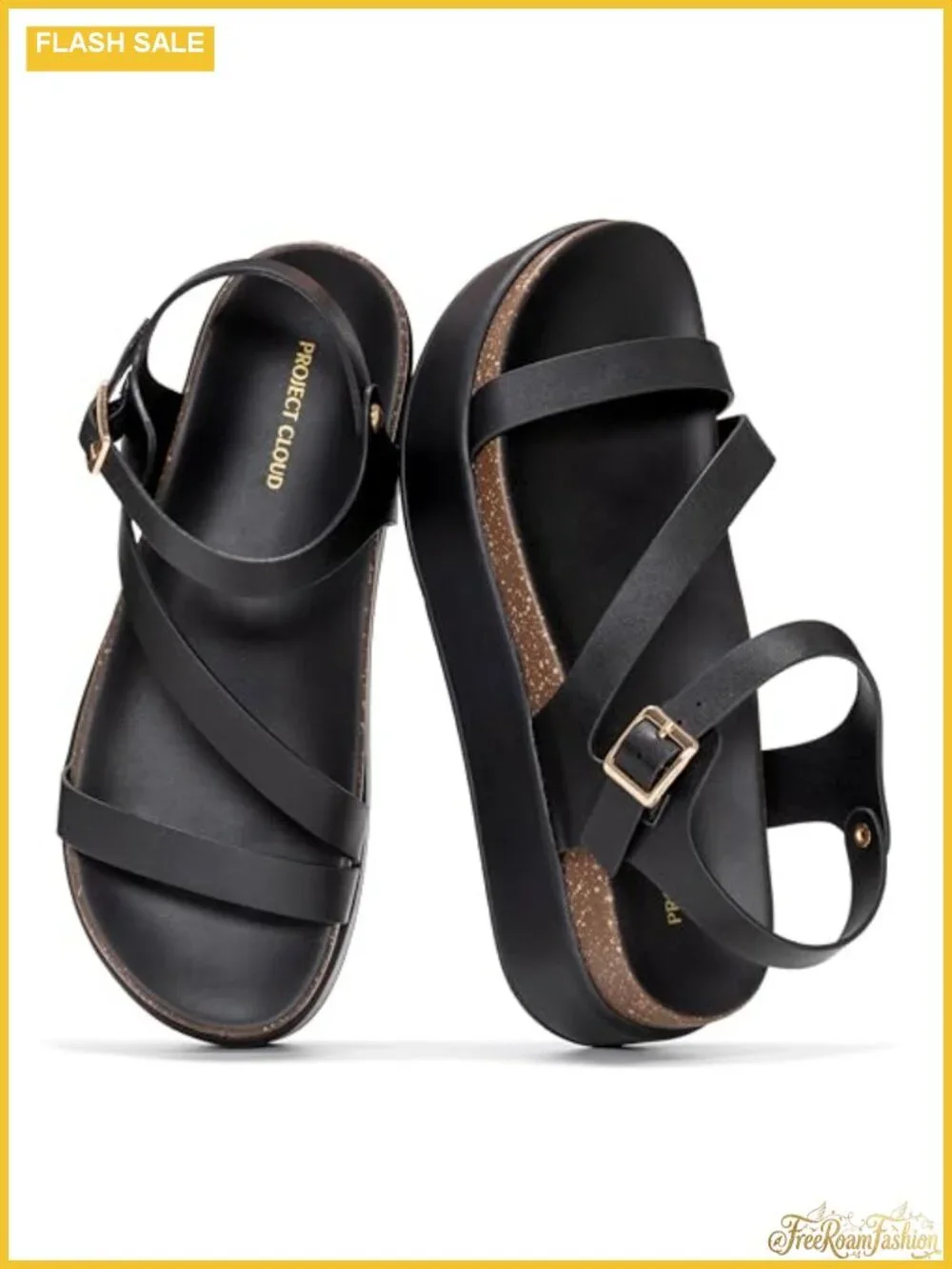 Leather Platform Sandals Adjustable Ankle Strap Cushioned Insole Women Dressy